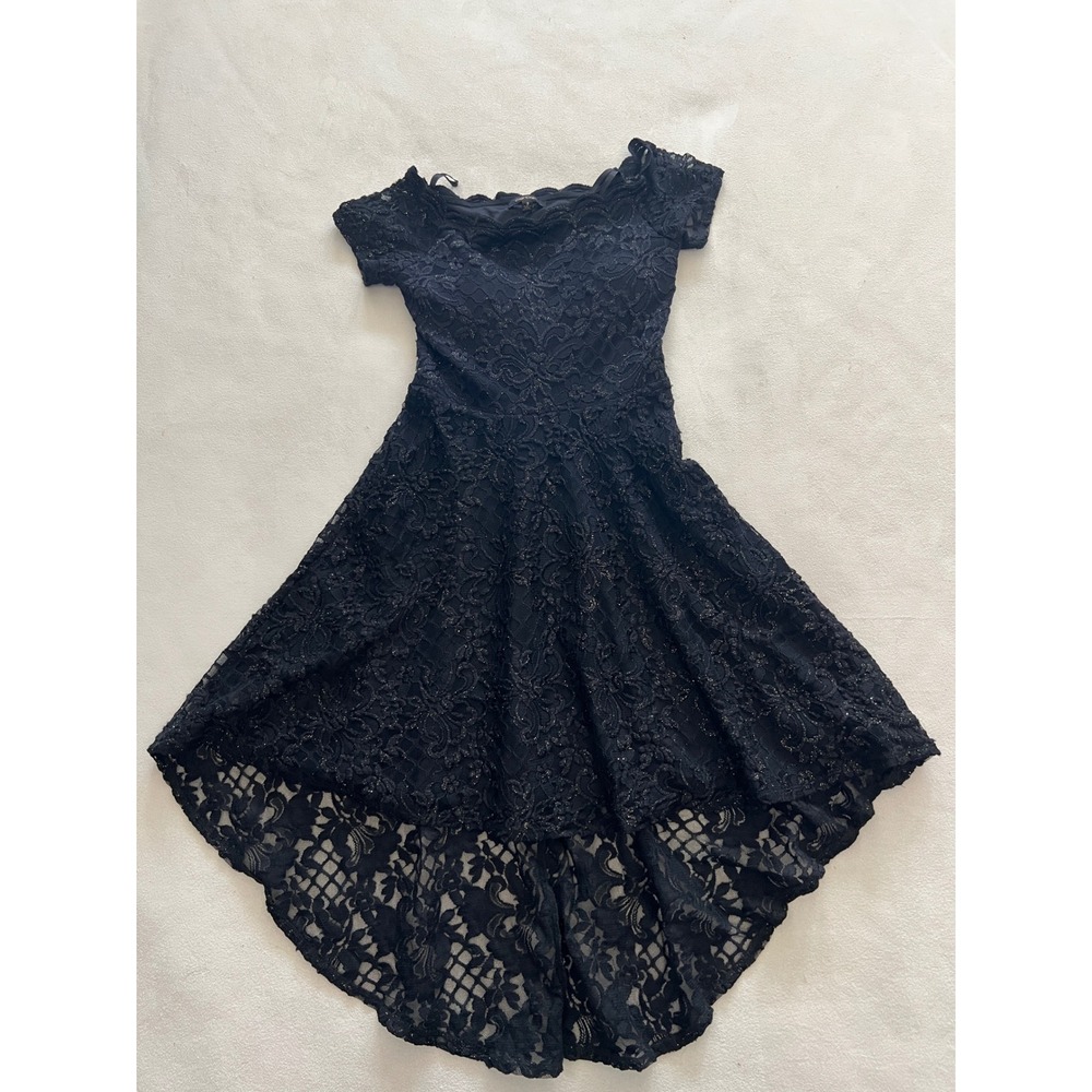 City Triangle Girls Black Lace Glitter High-Low Formal Dress Size 3 3145-YM1A